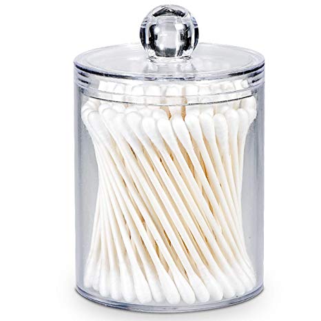 Qtip Dispenser Holder Apothecary Jars Bathroom,Premium Quality Clear Plastic Acrylic Organizer for Q-Tips,Cotton Swab,Cotton Ball,Cotton Rounds | Small,10-Once