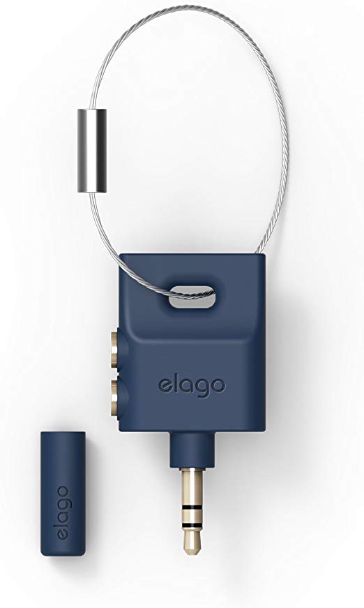 elago Keyring Headphone Splitter [Jean Indigo] - [1 Male to 2 Female][3.5mm][Keyring Design] for iPhone, Android, Galaxy, iPad, iPod, and Any Portable Device