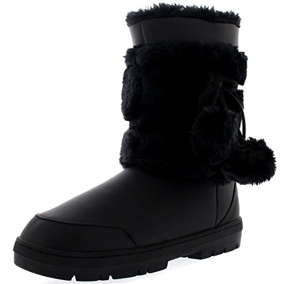 Womens Pom Pom Fully Fur Lined Waterproof Winter Snow Boots