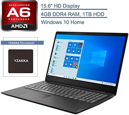 2020 Lenovo IdeaPad S145 15.6" Laptop Computer, AMD Core A6-9225 up to 3.0GHz, 4GB DDR4 RAM, 1TB HDD, 802.11AC WiFi, Bluetooth 4.2, USB 3.1, HDMI, Black, Windows 10 Home in S Mode, YZAKKA Mouse Pad