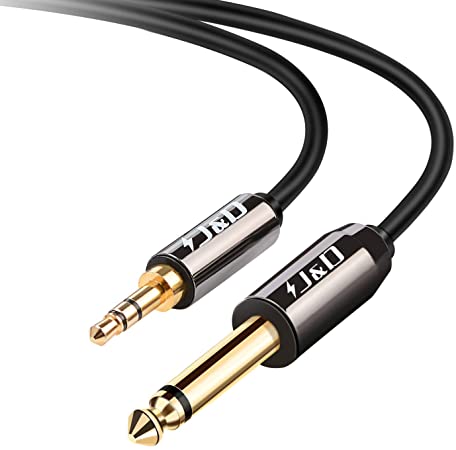 J&D 6.35mm (1/4 inch) TS to 3.5mm (1/8 inch) TRS Cable, Gold-Plated 1/4 inch Male to 3.5mm (1/8 inch) Male Mono Interconnect Heavy Duty Stereo Aux Jack Adapter Cable - 10 Feet