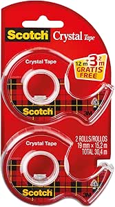 Scotch Promotion 6-1915DP Disposable Hand Dispenser with Crystal Tape 19 mm x 12 m with 3.2 m Pack of 2