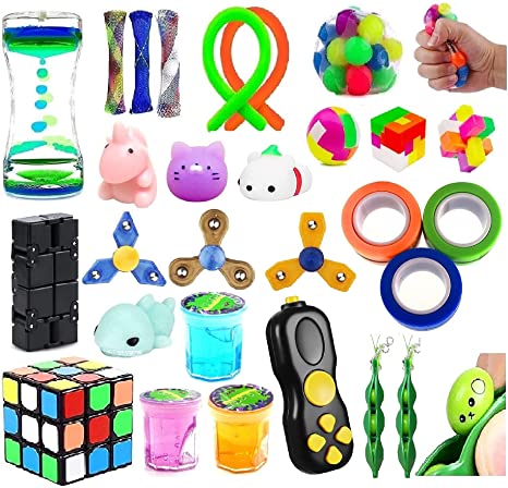 Ouker Sensory Fidget Toy Bundle, Fidget Toy Assortment for ADD ADHD Autistic Kids Children Adults,Stress Relief and Anti Anxiety with Motion Timer，Cube, Classroom Prize Reward with Gift Box
