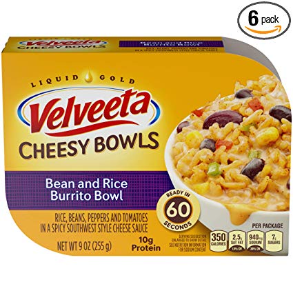 Velveeta Cheesy Bowls Bean & Rice Burrito Bowl, 9 oz Box (Pack of 6)