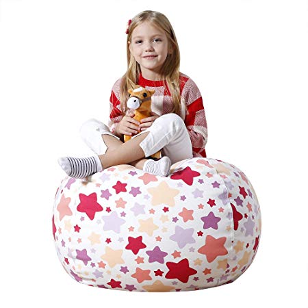 Aubliss Stuffed Animal Bean Bag Storage Chair, Beanbag Covers Only for Organizing Plush Toys, Turns into Bean Bag Seat for Kids When Filled, Premium Cotton Canvas, 32" Large NATA Star