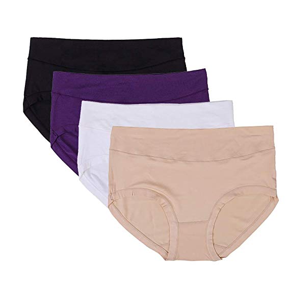 Aronas Women's Bamboo Fiber Underwear Panties 4 Pack Elastic Plus Size Breathable Bikini Briefs