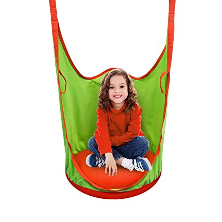 Sorbus Kids Pod Swing Chair Nook - Hanging Seat Hammock Nest for Indoor and Outdoor Use – Great for Children, All Accessories Included (Pod Orange)