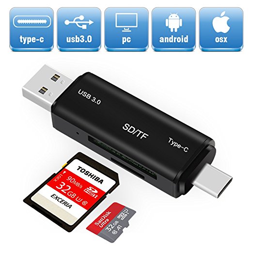 Card Reader, 2 in 1 USB 3.0/Type-C Card Reader, SD Card Reader for SD, Micro SD, SDXC, SDHC, Micro SDHC, Micro SDXC, Support Up To 5Gbps Transmission Rates For PC/Mac/Tablet /Smartphone OTG-Black