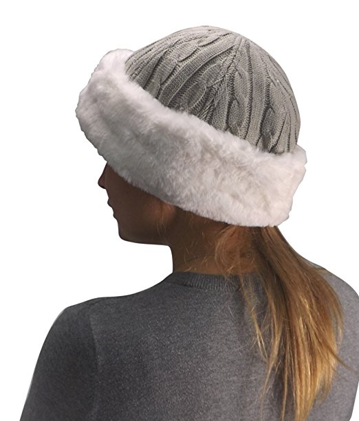 Peach Couture Unisex Double Layered Cable Knit Faux Fur Warm Windproof Cossack Hat