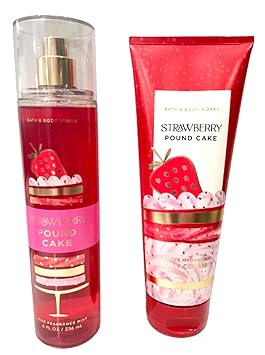 Bath & Body Works - Strawberry Pound Cake - 2 pc Bundle - Fine Fragrance Mist and Ultimate Hydration Body Cream (Packaging Design Varies)