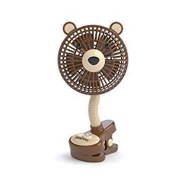 LIVION Fanimal Clip-On Stroller Fan 5" - Portable Baby Fan with Clip - Mini Desk Fan - Cute Stroller Fan with Animal Designs - Adjustable Gooseneck - USB/Battery Powered (BOBEAR)