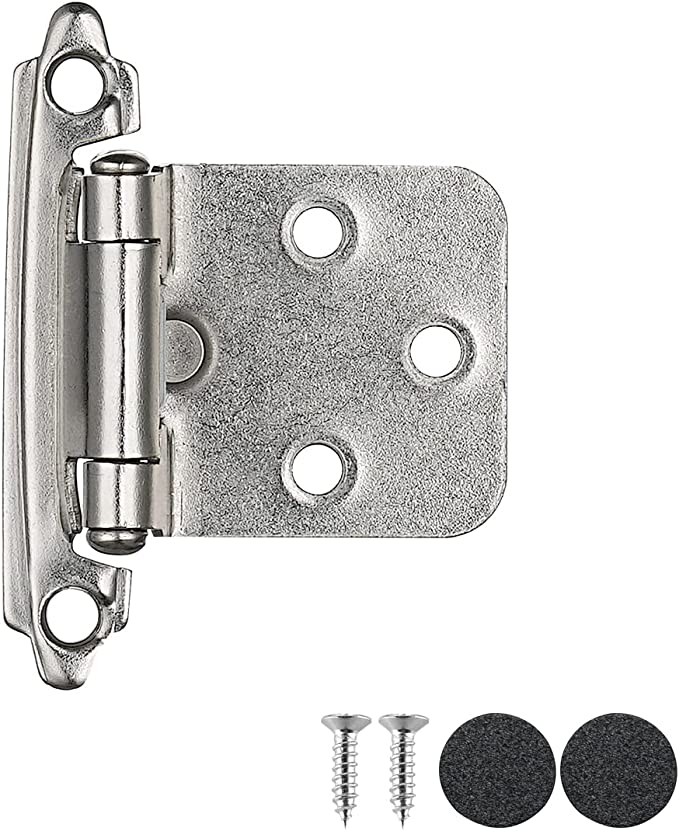 JQK 1/2 Inch Overlay Cabinet Door Hinges, Flush Cabinet Hinges, 20 Pack Satin Nickel, CH200-SN-P20