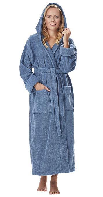 Arus Women's GOTS Certified Organic Cotton Hooded Full Length Turkish Bathrobe