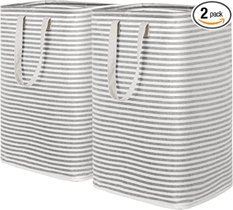 Lifewit 2 Pack Laundry Hamper Large Collapsible Laundry Baskets, Freestanding Waterproof Clothes Hamper Storage Basket with Easy Carry Extended Handles for Clothes Toys in Laundry Room Bedroom Bathroom College Dorm for Adults Kids, Grey