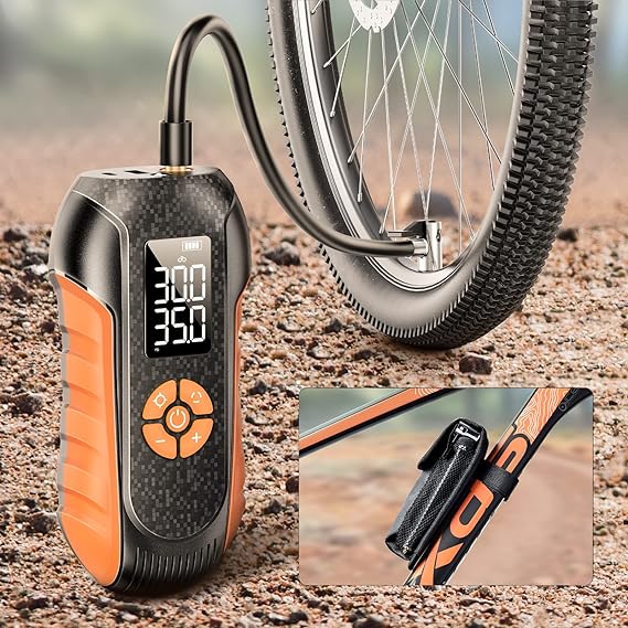 LISEN Electric Bike Pump Mini Tire Inflator Portable Air Compressor 150 PSI Cordless Bicycle Air Pump for Bike, Car, Motorcycle, Ball,Auto Shut-Off with Presta and Schrader Valve