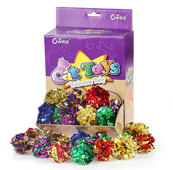 Chiwava 45PCS 2.4'' Mylar Balls Cat Toy Shiny Crinkle Ball Kitten Crackle Lightweight Play Assorted Color