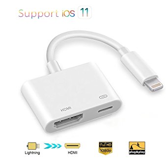Lightning to HDMI Cable, Lightning Digital AV Adapter with Power Supply Port for 1080P HD TV Monitor Projector for Select iPhone, iPad and iPod Model