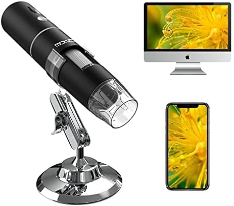 MoKo Digital Microscope 50x to 1000x Magnification, 1080P HD 2MP Camera, WiFi USB Mini Pocket Handheld Wireless Endoscope 8 LED, Metal Stand Compatible with iPhone/iPad/Mac/Window/Android/iOS, Black