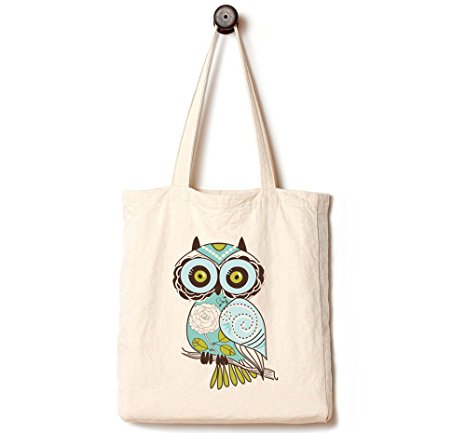 Andes Heavy Duty Canvas Tote Bag, Handmade from 12-ounce Pure Cotton, Square Bottom Best for Shopping, Laptop, School Books, Also Work as a Reusable Day Trip Bag, Miss Owl