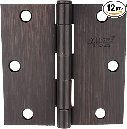 GlideRite Hardware 3500-ORB-12 Oil Rubbed Bronze Finish 3.5 inch Steel Door Hinges Square Corners 12 Pack