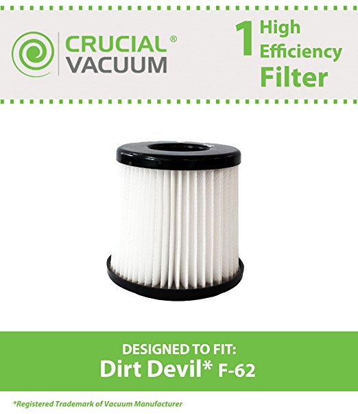 Dirt Devil HEPA Style F62 Vacuum Filter Fits SD40100 Featherlite, Part # 440001893, Designed & Engineered by Crucial Vacuum