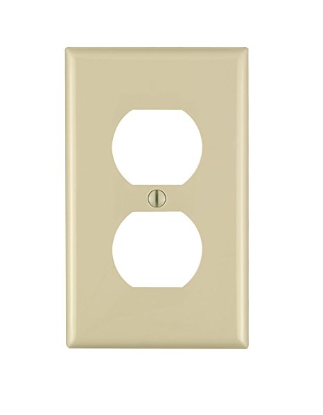 Leviton 80703-I 1-Gang Duplex Device Receptacle Wallplate, Standard Size, Thermoplastic Nylon, Device Mount, Ivory