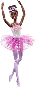 Barbie Dreamtopia Doll, Twinkle Lights Posable Ballerina with 5 Light-Up Shows, Sparkly Purple Tutu, Black Hair & Tiara