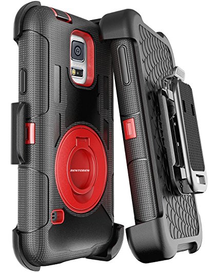 Galaxy S5 Case, Samsung Galaxy S5 Case, BENTOBEN Hybrid Soft Silicone Hard Protective Case Rotating Kickstand Belt Clip Holster Cover Case for Samsung Galaxy S5 S V I9600 GS5 All Carriers, Black/Red