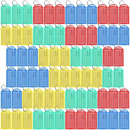 Lictin Pack of 70 Plastic Key Tags, Multi-color Key Fobs Luggage Tags Labels with Key Rings Fobs Luggage ID Labels