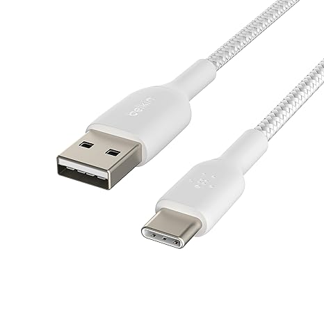 Belkin Braided USB-C to USB-A Cable (3.3ft) - for iPhone 15, Samsung Galaxy, Pixel, iPad Pro, Nintendo Switch & More - White