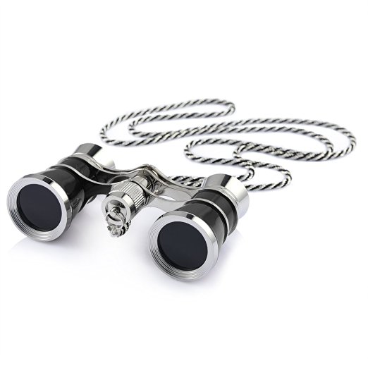 Uarter Opera Glasses Theater Vintage Binoculars with Chain Necklace Black-Silver