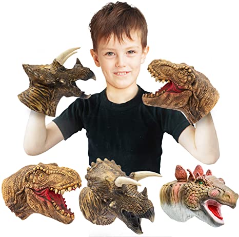 Yolococa Dinosaur Hand Puppets Realistic Latex Soft Animal Toys Set, Tyrannosaurus, Triceratops, Stegosaurus Hand Puppet Toys Gift for Kids, Party Imaginative Games, 3 Pack