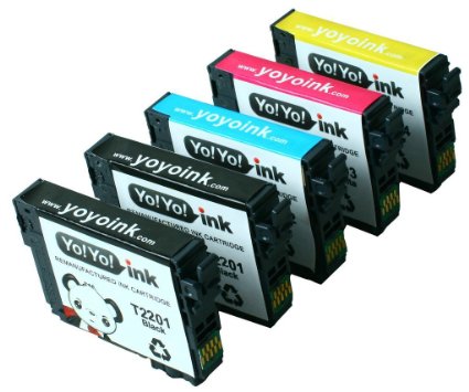 YoYoInk Remanufactured Ink Cartridges Replacement for Epson 220 220XL T220XL 2 Black 1 Cyan 1 Magenta 1 Yellow 5-Pack - With Ink Level Display Indicator