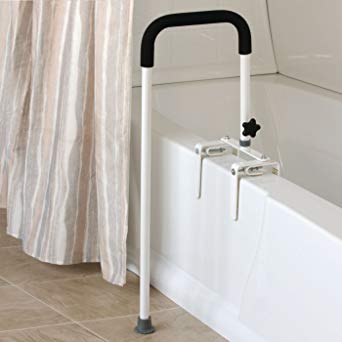 Sammons Preston Floor to Tub Bath Rail, Curved Grab Bar with 200 lbs Capacity for Shower or Bathtub, Rail Clamps and Tightens to Tub Wall, Fits Most Modern Bathtubs, 34" from Floor to Tub