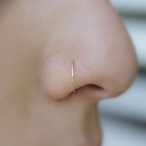 Nose Ring Hoop - Tragus Cartilage Helix Earring - 14K Yellow Gold - 24G to 16G 7mm Inner Diameter