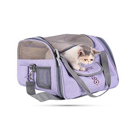 MUGENTER Pet Carrier Pet Travel Bag with Three-Side Mesh Ventilation with Zipper Locks for Dogs, Cats, Small Pets