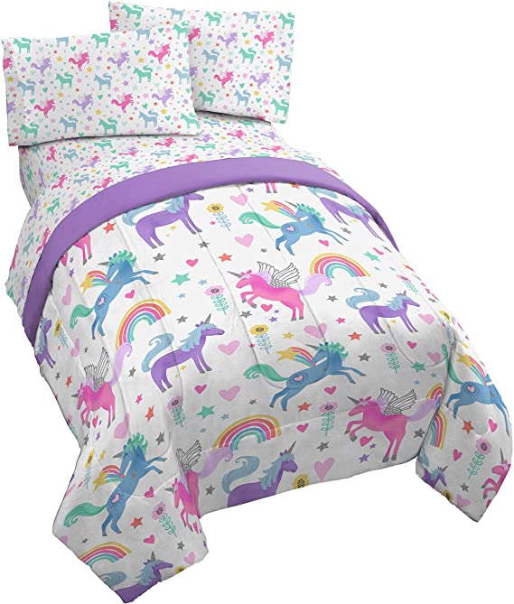 Jay Franco Unicorn Rainbow 5 Piece Full Bed Set - Includes Comforter & Sheet Set - Super Soft Fade Resistant Microfiber