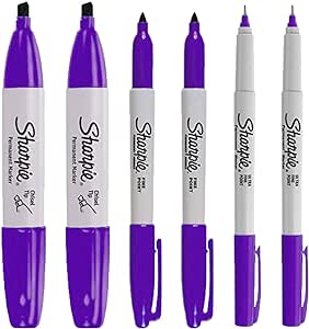 SHARPIE Permanent Markers, 6 Pack Assorted Sizes, Ultra Fine Tip, Fine Tip and Chisel Tip Permanent Markers - Purple