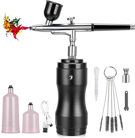 Dual-Action Airbrush Kit with Compressor, Portable Cordless Rechargeable 30PSI Gravity Feed Mini Airbrush Pen, Handheld Airbrush Set for Nail Art,Model Coloring,Cake Decor,Makeup,Tattoo