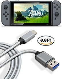 Nintendo Switch Cable, USB C Cable, TITACUTE 6.6FT Reversible Type C Cable Nylon Braided Rapid Charging Cord Type A to Type C Cable Sturdy Syncing & Charging Cable for Macbook Pro Pixel Nexus 5P Grey