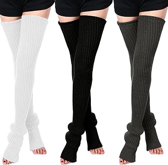 SATINIOR Leg Warmers 3 Pairs Thigh High Leg Warmers Knit Long Leg Warmers Warm Sweater Leg Warmers Women Leg Footless Socks