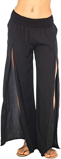 Back From Bali Womens Palazzo Pants Wide Leg Loose Beach Pants with Slit Boho Swimsuit Cover Up