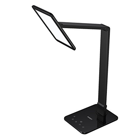 AUKEY Desk Lamp LED 10W, Adjustable Color Temperature and Brightness Levels with 60 LEDs, Memory Function, Electrodeless Dimming, USB Charging Output for Smartphones (LT-ST16, Black)