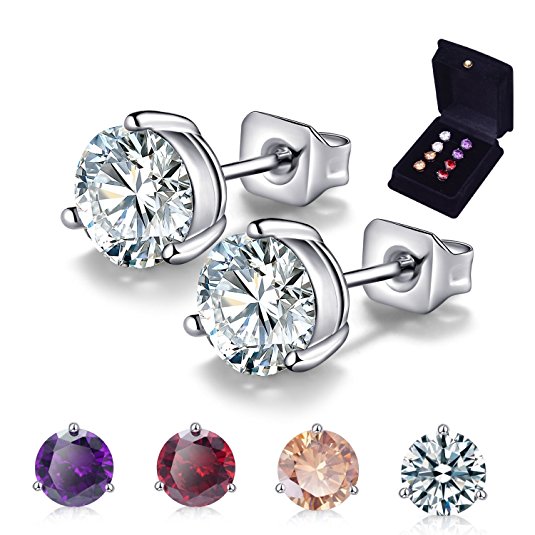 Anni Coco 18K Gold Plated Stainless Steel Brilliant Cut Round CZ Stud Earrings Set