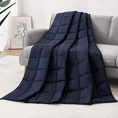Weighted Blanket Adult Queen Size Oeko-TEX Certified 100% Natural Cotton Material(Breathable and Gentle) with Glass Beads Weighted Blanket (Navy, 60''x80'' 15lbs)