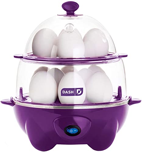 DASH  DEC012PU Deluxe Rapid Egg Cooker: Electric, 12 Capacity for Hard Boiled, Poached, Scrambled, Omelets, Steamed Vegetables, Seafood, Dumplings & Mo, 1, Purple