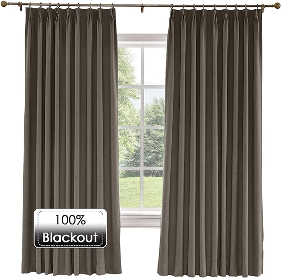 Prim Bedroom Pinch Pleat Linen Curtains Room Darkening Thermal Insulated Blackout Window Curtain for Living Room, Chocolate Tart, 72x72-inch, 1 Panel