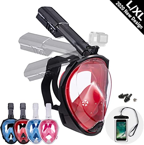 Dekugaa Full Face Snorkel Mask, Snorkeling Mask with Detachable Camera Mount, Panoramic 180° View Upgraded Dive Mask with Safety Breathing System Dry Top Set Anti-Fog Anti-Leak