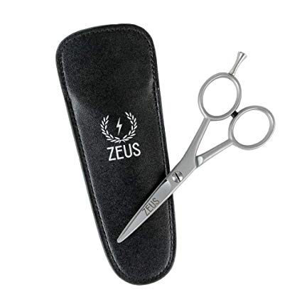 ZEUS Handmade German Stainless Steel Best Beard Trimming Scissors with Genuine Leather Sheath