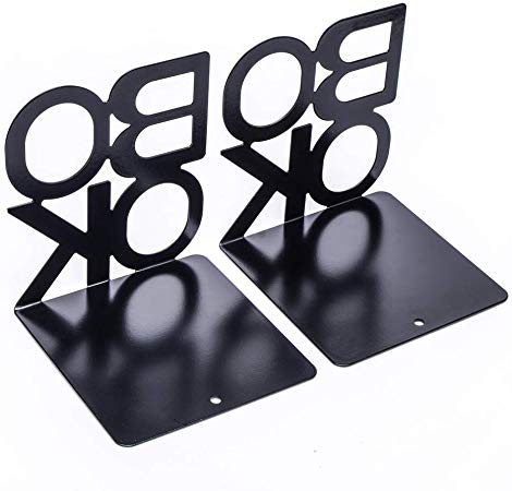 Book Ends - Decorative Metal Book Ends Supports for Bookrack Desk,Books of All Sizes,Unique Appearance Design,Heavy Duty (Black Book Ends)